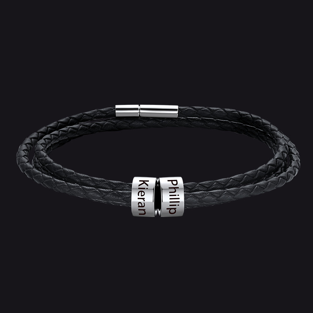 Engraving Names Wristband Bracelet with Beaded for Men