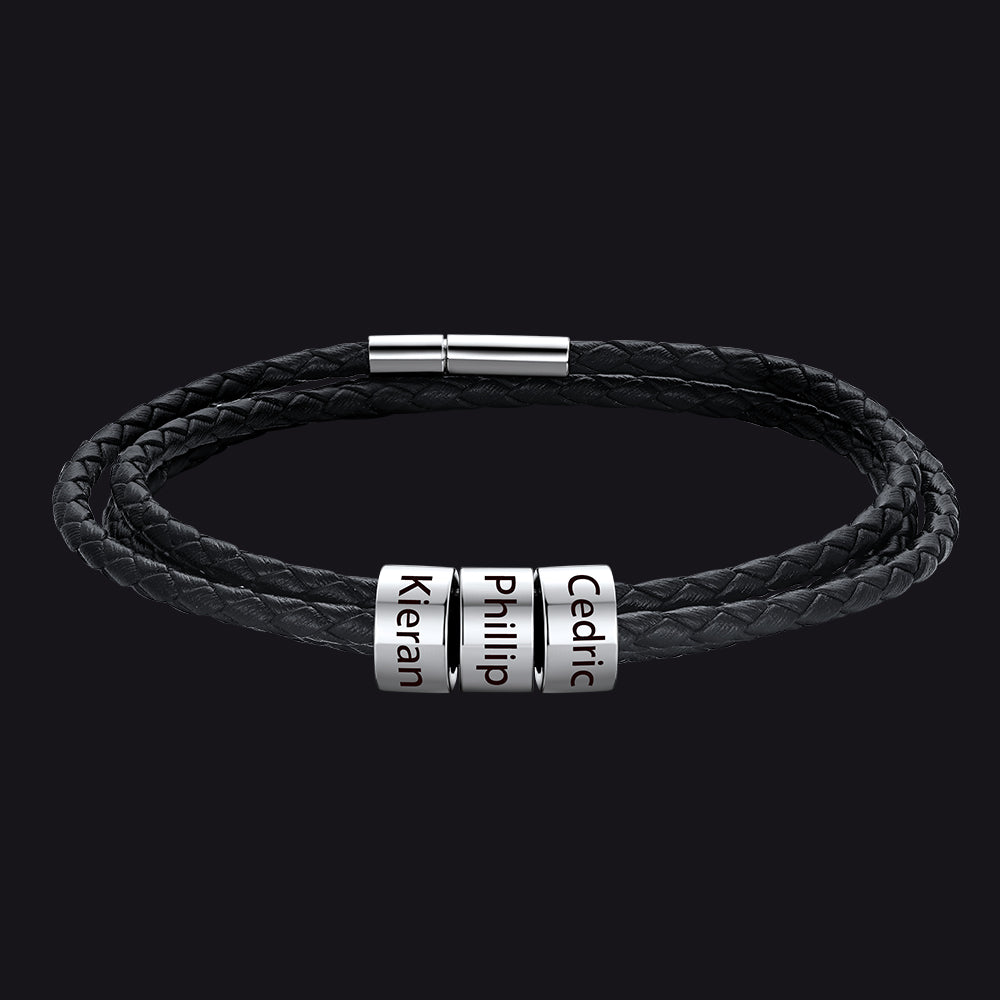 Engraving Names Wristband Bracelet with Beaded for Men