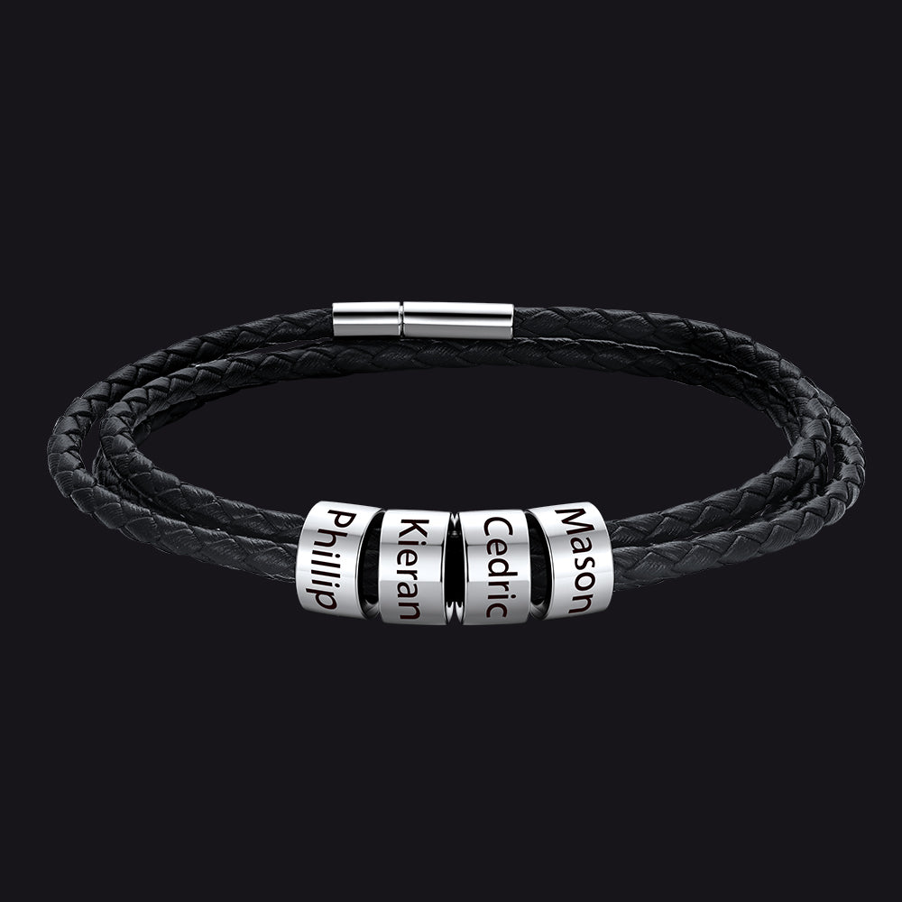 Engraving Names Wristband Bracelet with Beaded for Men
