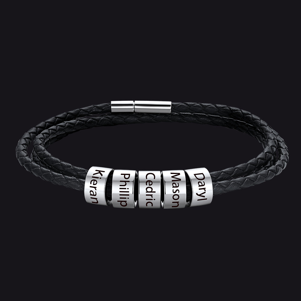 Engraving Names Wristband Bracelet with Beaded for Men