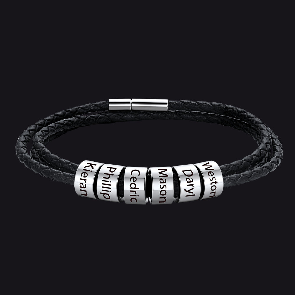 Engraving Names Wristband Bracelet with Beaded for Men