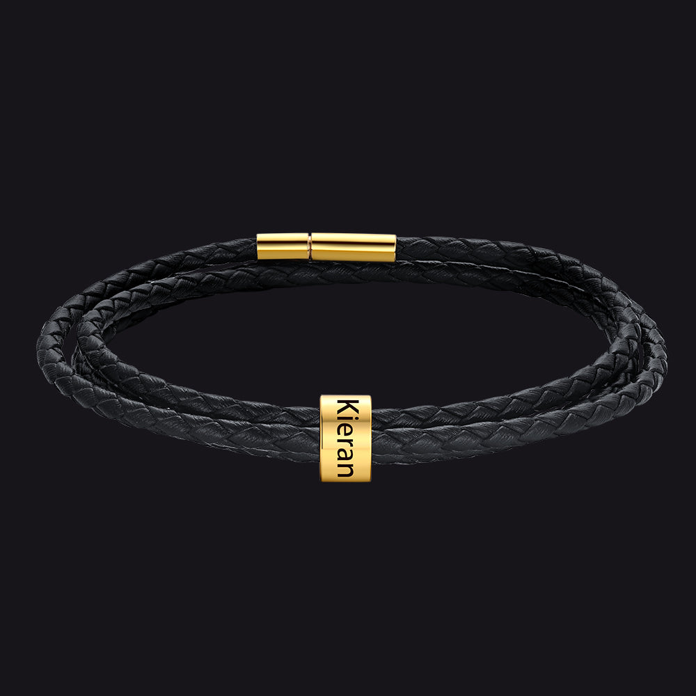 Engraving Names Wristband Bracelet with Beaded for Men