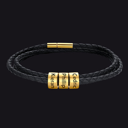 Engraving Names Wristband Bracelet with Beaded for Men