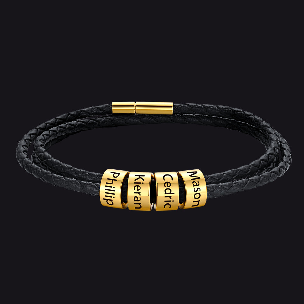 Engraving Names Wristband Bracelet with Beaded for Men