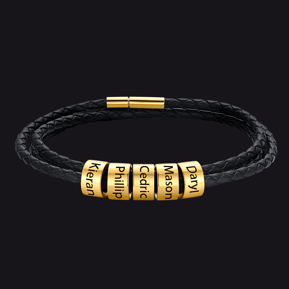 Engraving Names Wristband Bracelet with Beaded for Men