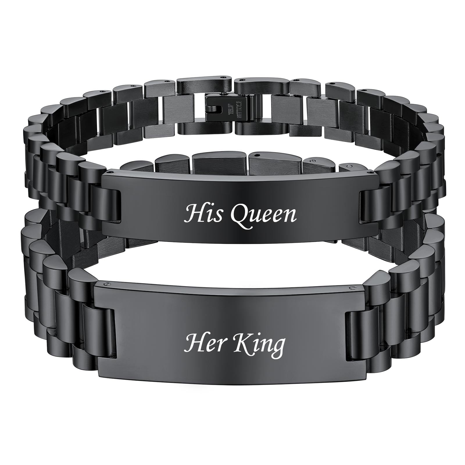 Engraving Wristband ID Bracelet for couples Black