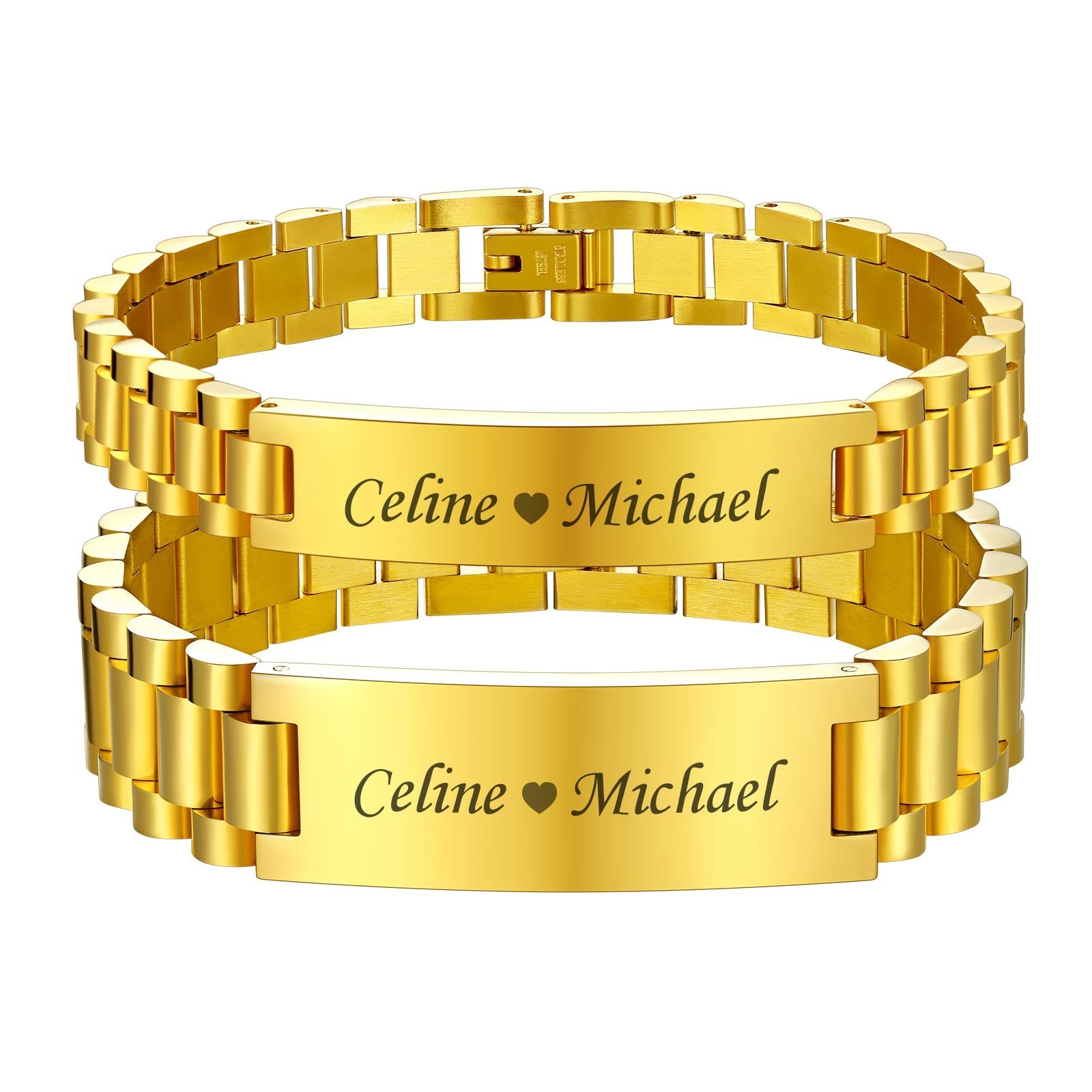 Engraving Wristband ID Bracelet for couples Gold