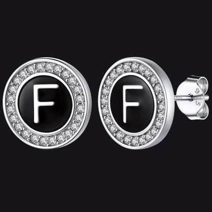 A-Z Initial Letter CZ Sterling Silver Stud Earrings FaithHeart