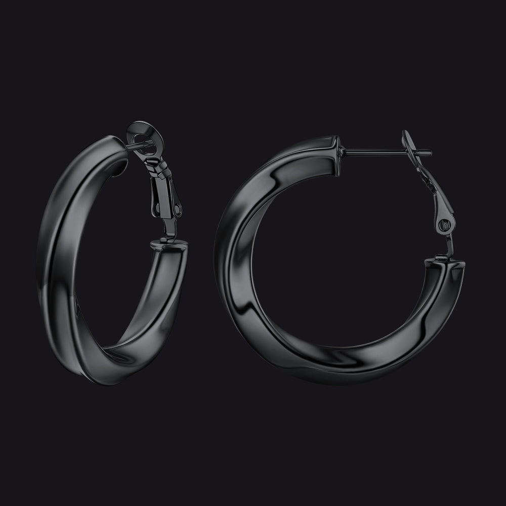 30mm black thick hoops loop earrings