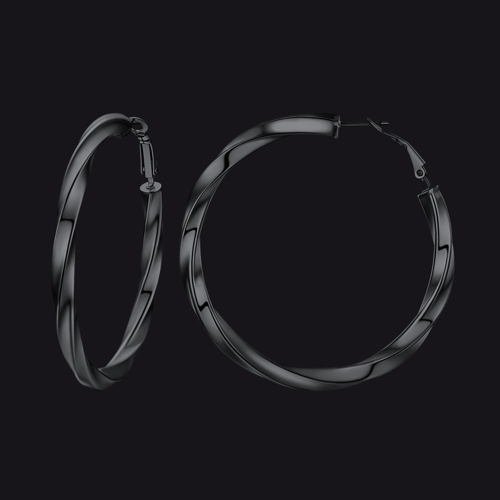 60mm black thick hoops loop earring