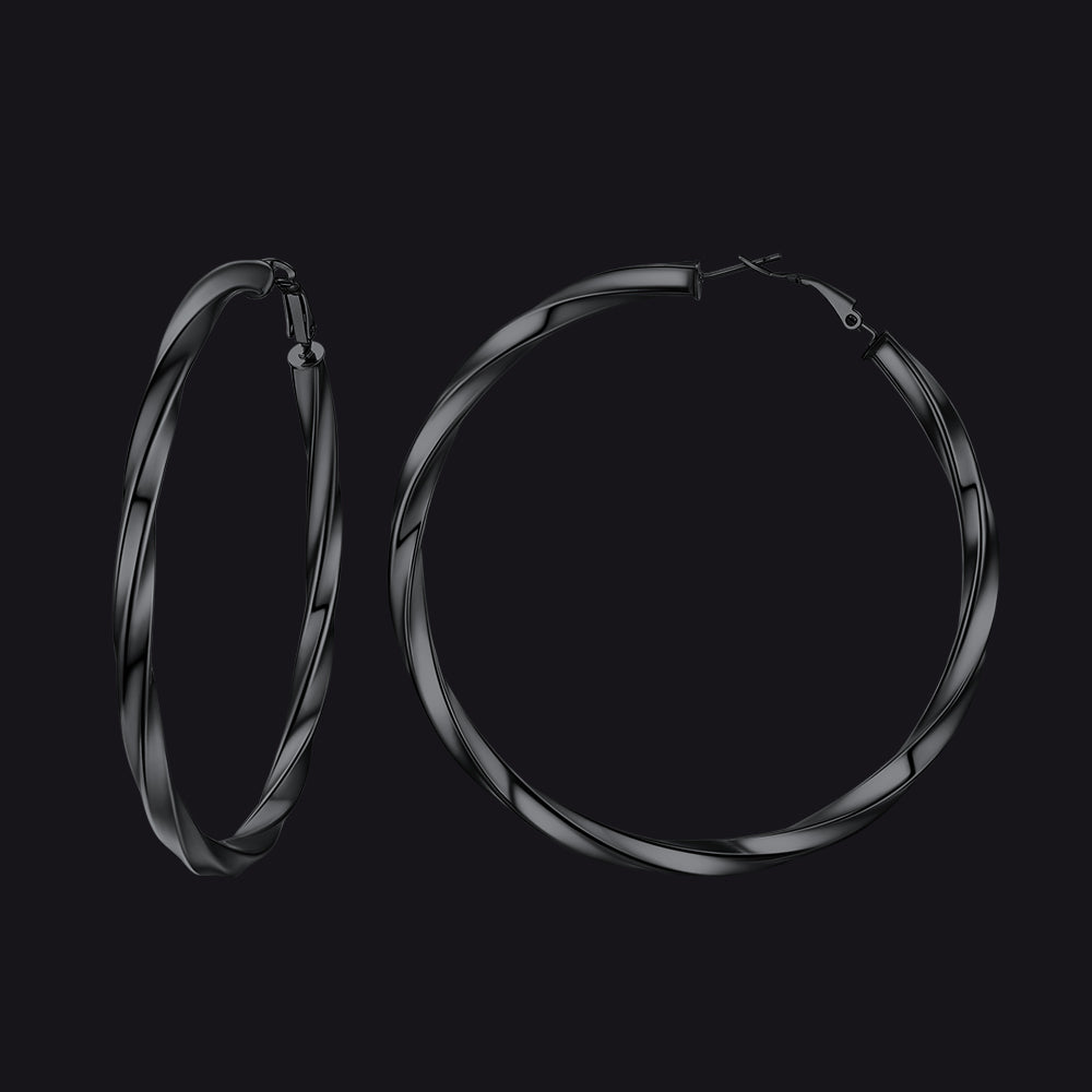 80mm black thick hoops loop earrings
