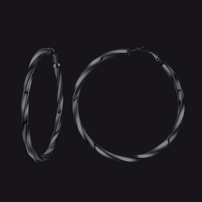 80mm black thick hoops loop earrings