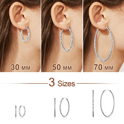 925 Sterling Silver 30/50/70mm Simple Hoop Earrings 3 Sizes for Women