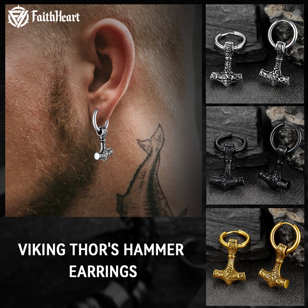 FaithHeart Viking Thor's Hammer Earrings Dangle Earrings For Men FaithHeart