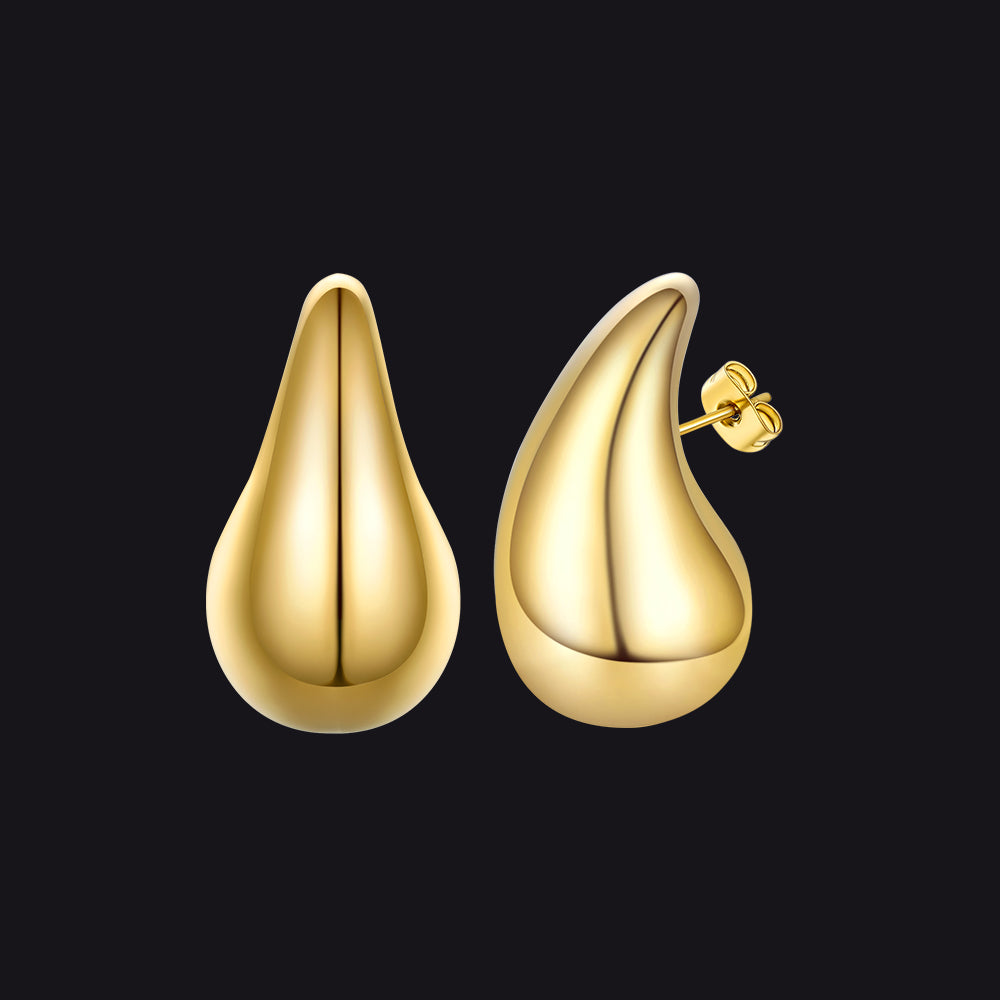 Gold / 10MM Water Droplets Stud Earrings for Women Men 10/20/30mm