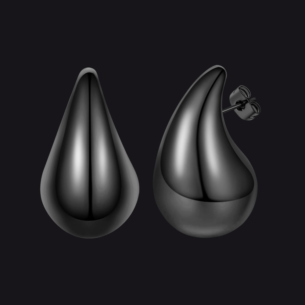 Black / 20MM Water Droplets Stud Earrings for Women Men 10/20/30mm
