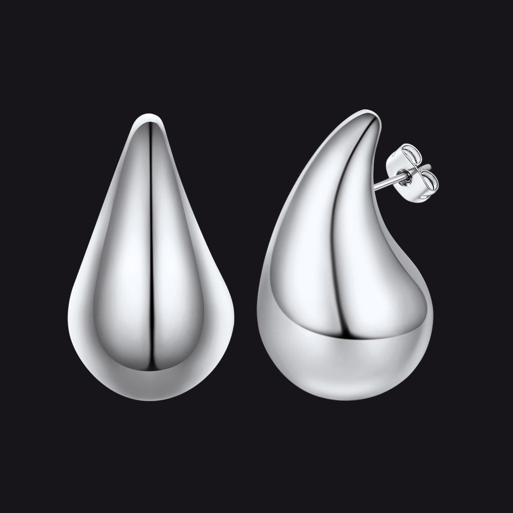 Silver / 20MM Water Droplets Stud Earrings for Women Men 10/20/30mm