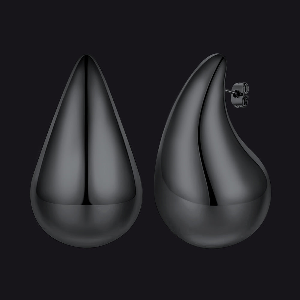 Black / 30MM Water Droplets Stud Earrings for Women Men 10/20/30mm