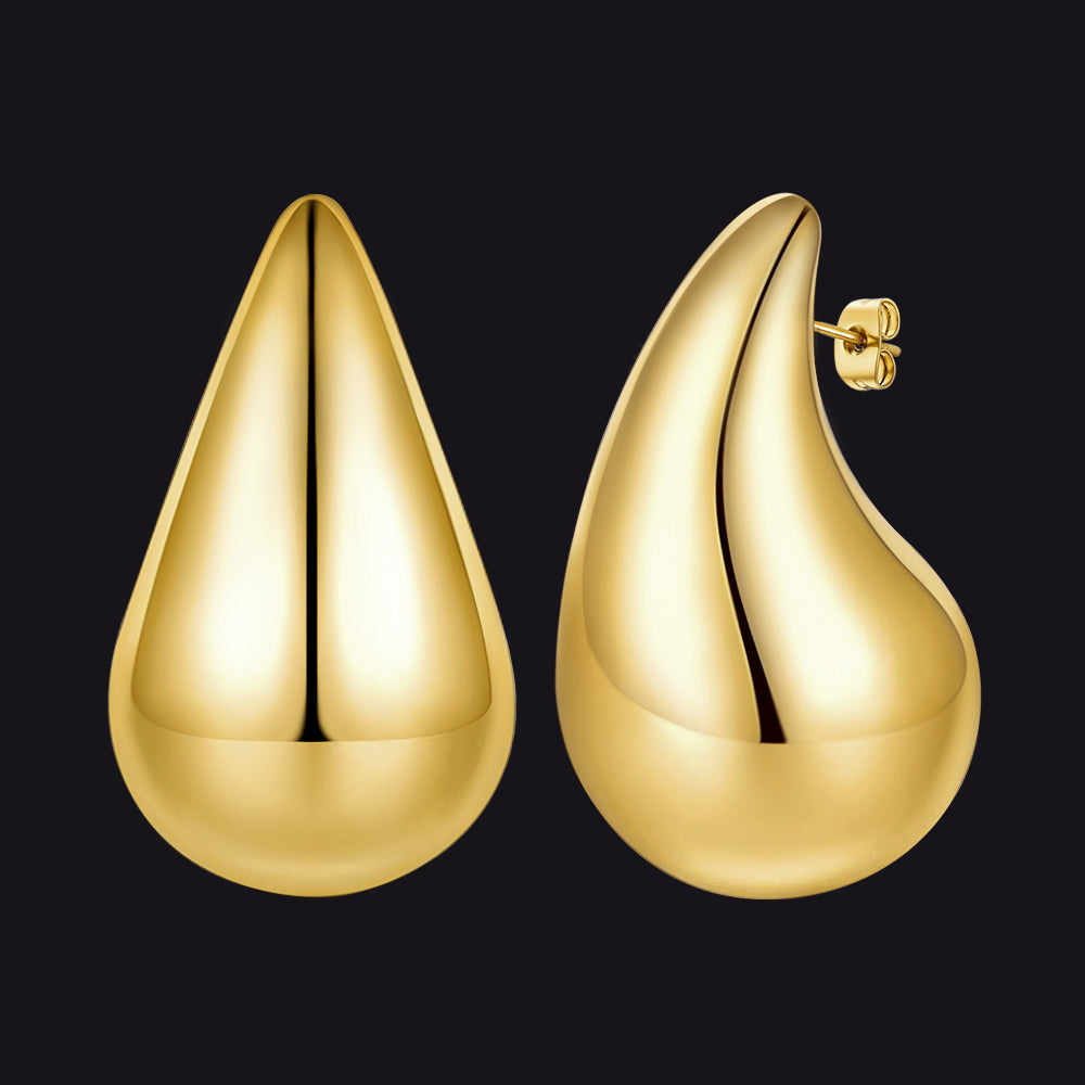 Gold / 30MM Water Droplets Stud Earrings for Women Men 10/20/30mm
