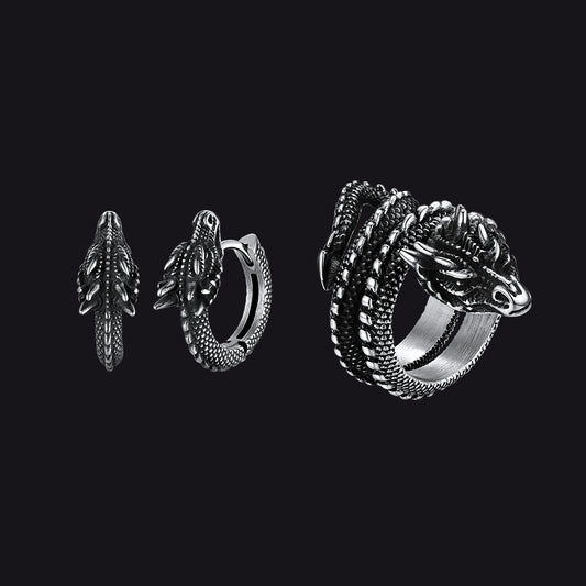 FaithHeart Set Of Norse Viking Dragon Earrings Punk Ring FaithHeart Jewelry