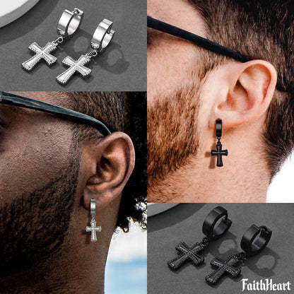 Flash Sale CZ Cross Dangle Hoop Earrings For Men Women