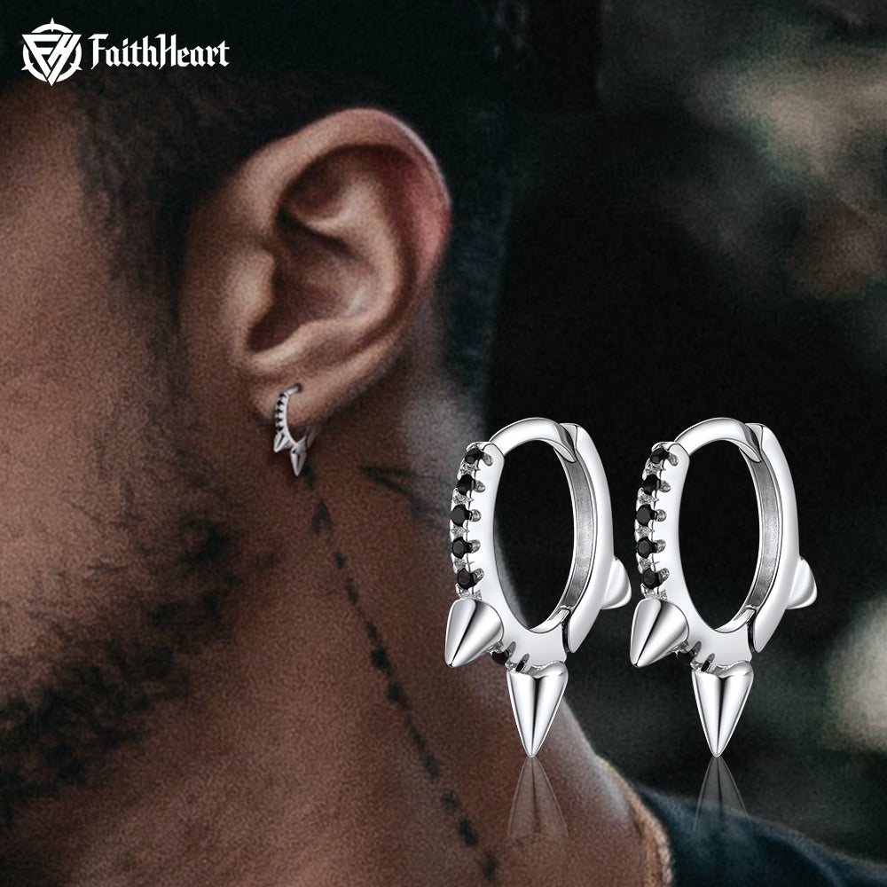 Flash Sale Sterling Silver Spike Hoop Earrings with Black Onyx