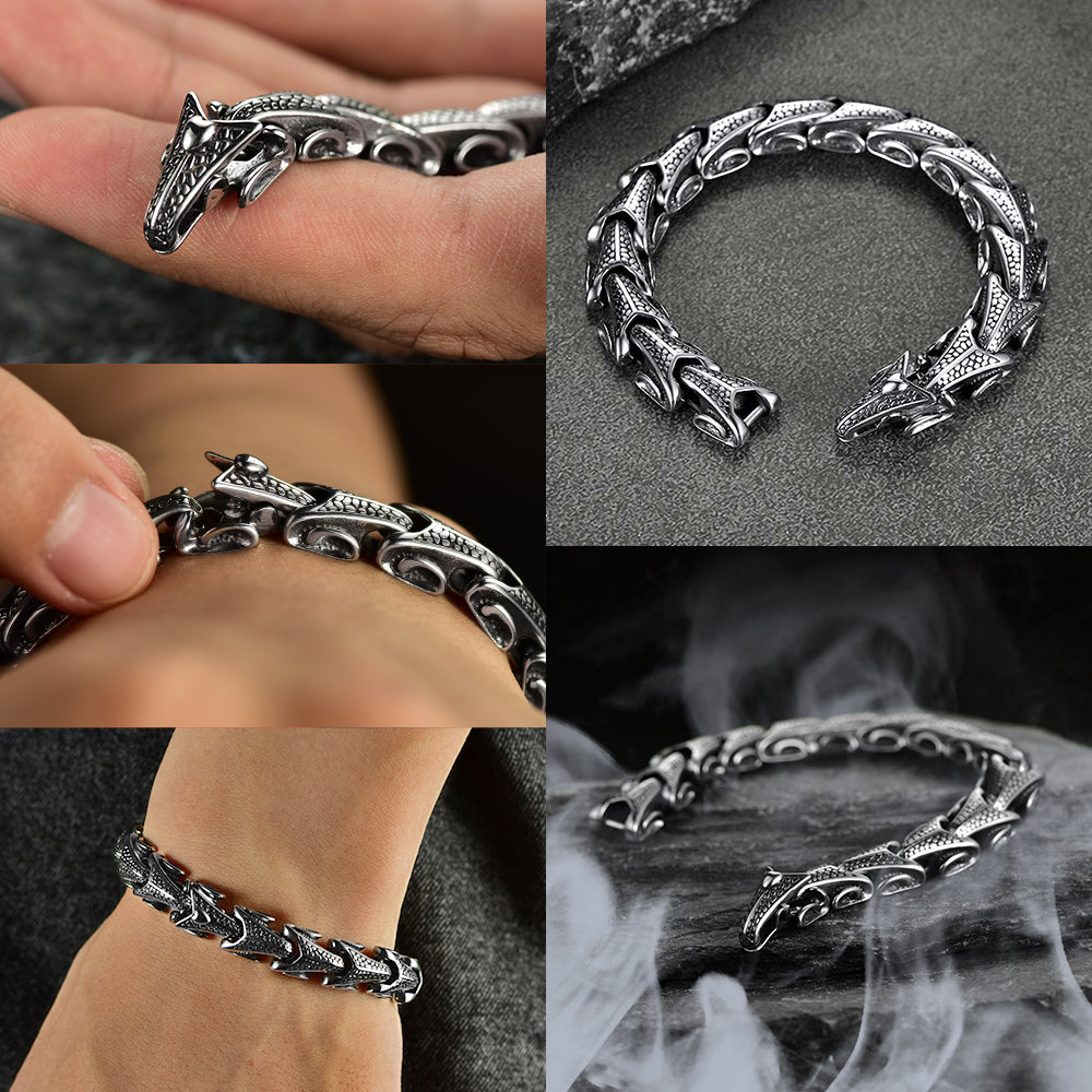 FaithHeart Viking Dragon Bracelet Vintage Stainless Steel Bangle Bracelet FaithHeart