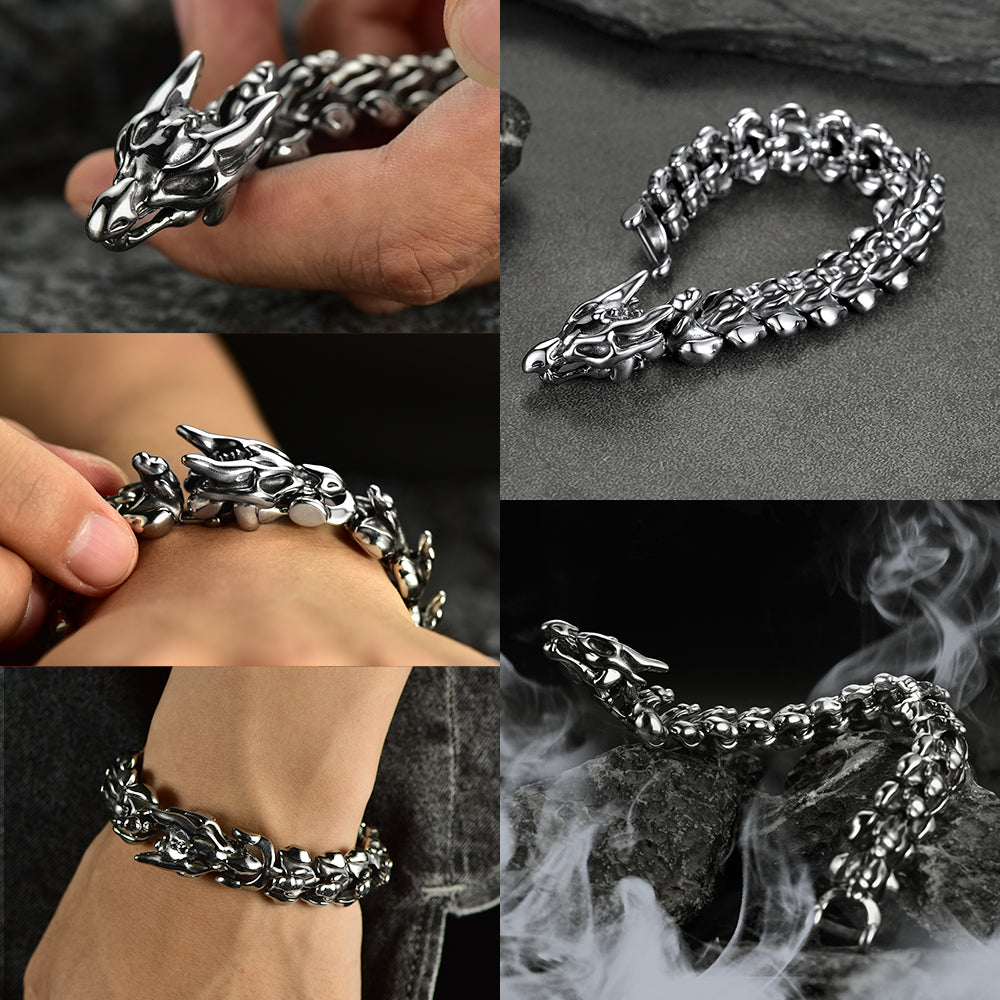 FaithHeart Viking Dragon Head Bracelet Stainless Steel Punk Bracelet FaithHeart