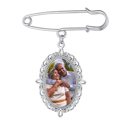 Customized Memorial Photo Charm Boutonniere Pins for Wedding/Funeral