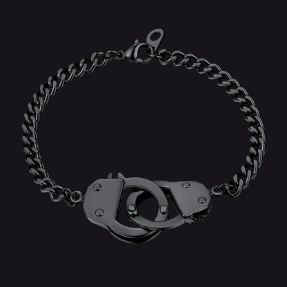 Black chain bracelet with handcuff clasp on a black background