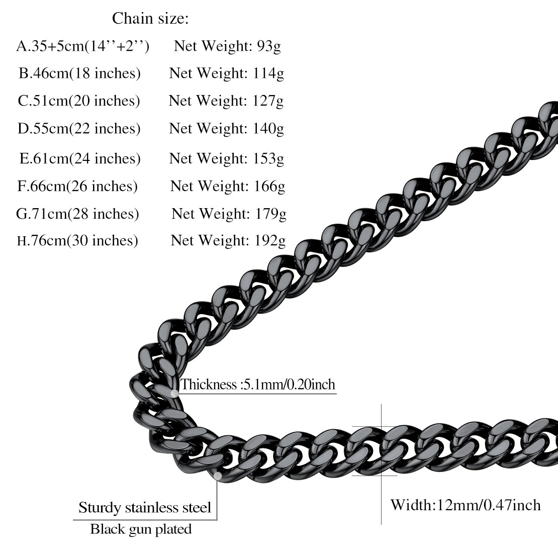 Sturdy Miami Cuban Chain Necklace for Men 5/7/9/12MM Width