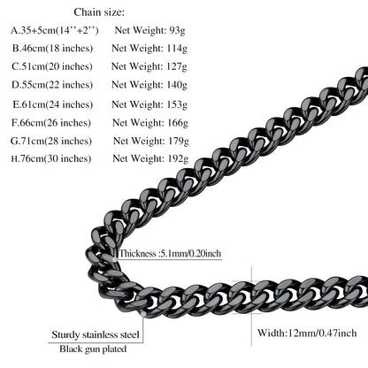 Sturdy Miami Cuban Chain Necklace for Men 5/7/9/12MM Width