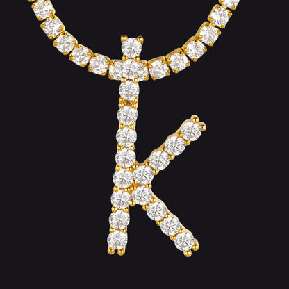K gold letter K necklace with full CZ pavé finish
