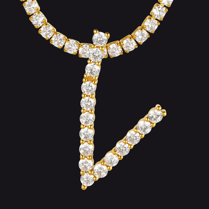 V gold letter necklace with shimmering V pendant charm