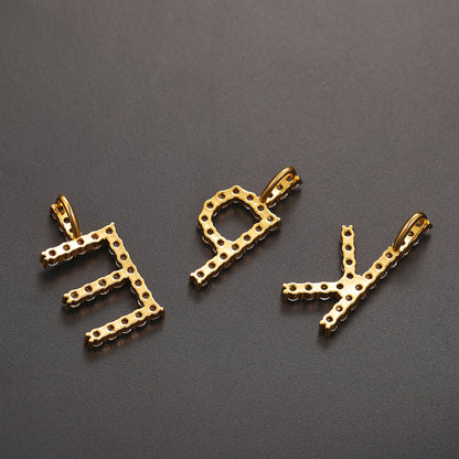 CZ Initial A-Z Tennis Letter Pendant Necklace for Men Women