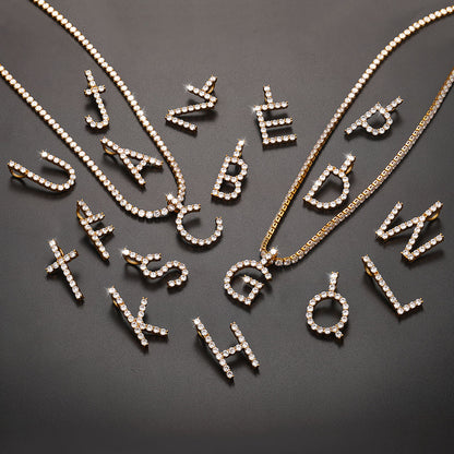 CZ Initial A-Z Tennis Letter Pendant Necklace for Men Women