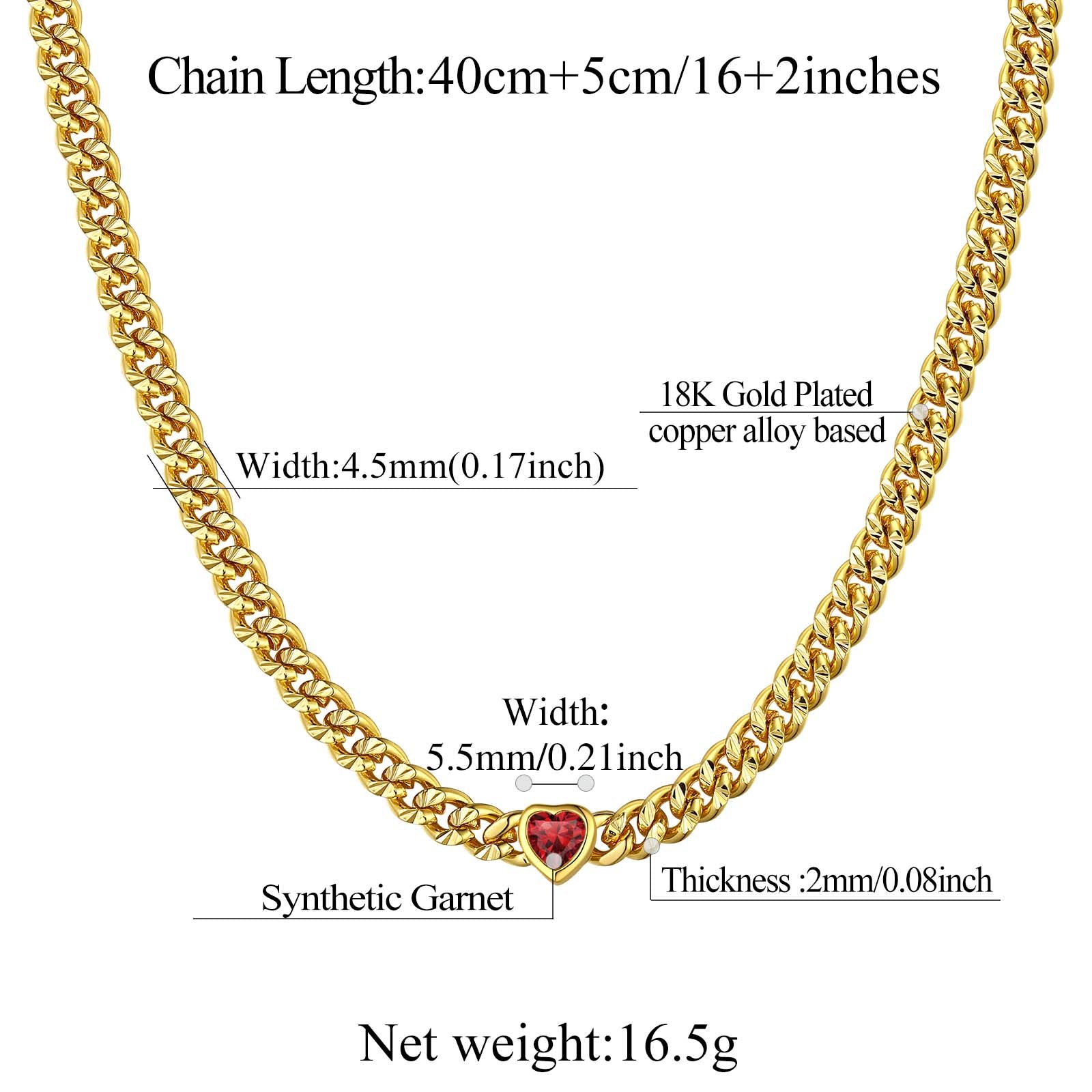  4.5MM Heart Birthstone Gold Chain Choker Necklace for Women