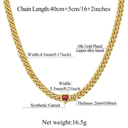  4.5MM Heart Birthstone Gold Chain Choker Necklace for Women