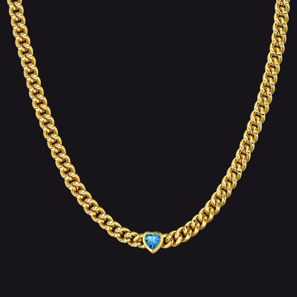 December-Tanzanite 4.5MM Heart Birthstone Gold Chain Choker Necklace for Women