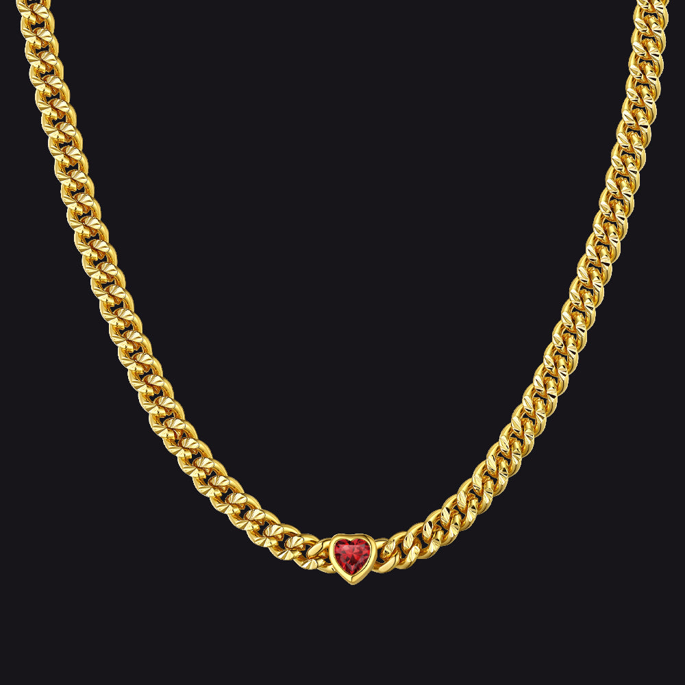 January-Garnet 4.5MM Heart Birthstone Gold Chain Choker Necklace for Women