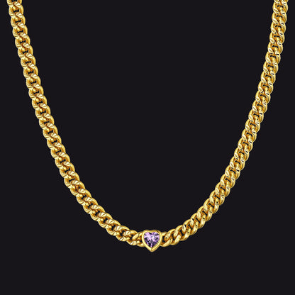 February-Amethyst 4.5MM Heart Birthstone Gold Chain Choker Necklace for Women