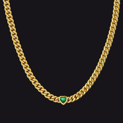 May-Emerald 4.5MM Heart Birthstone Gold Chain Choker Necklace for Women