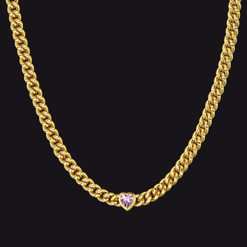 June-Alexandrite 4.5MM Heart Birthstone Gold Chain Choker Necklace for Women