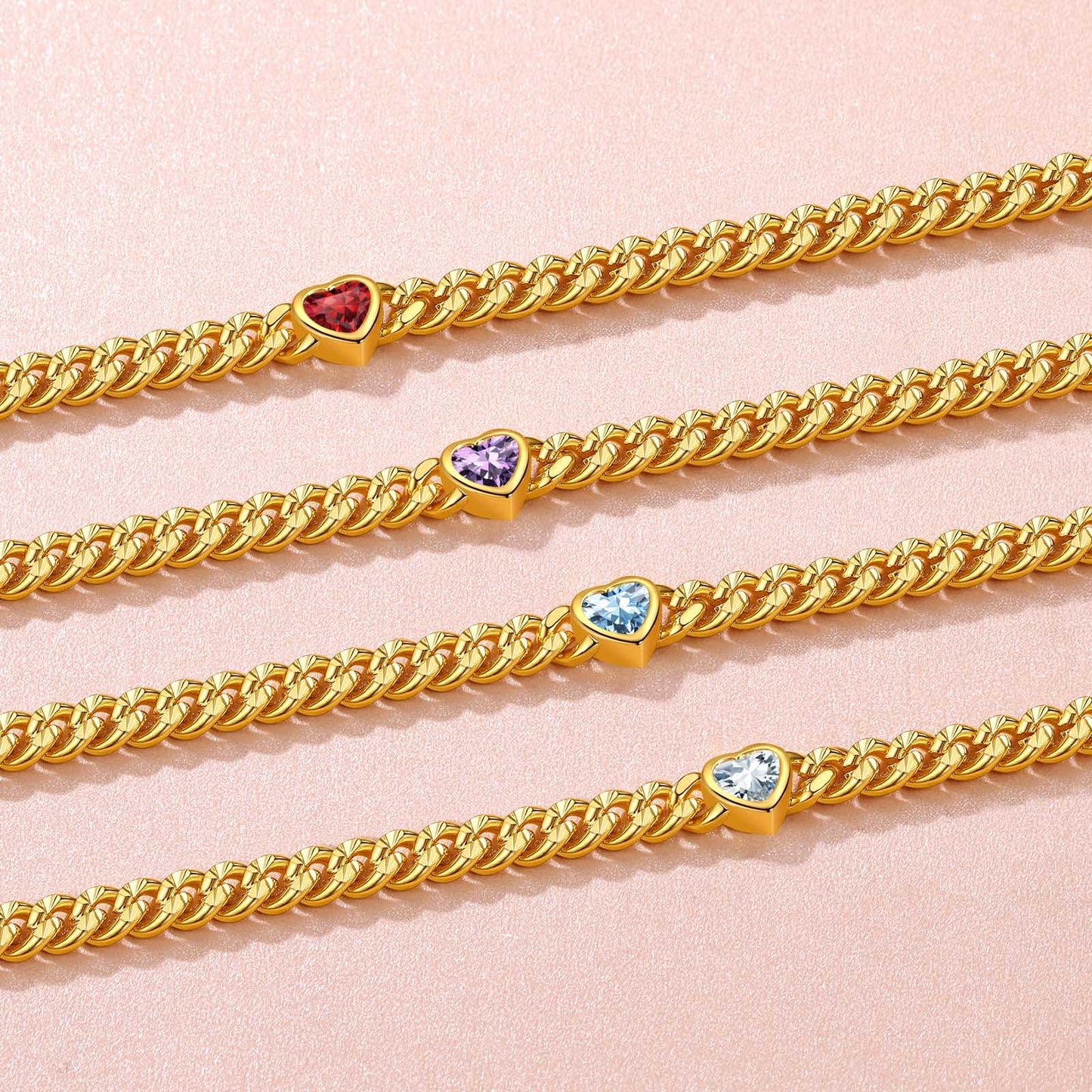  4.5MM Heart Birthstone Gold Chain Choker Necklace for Women