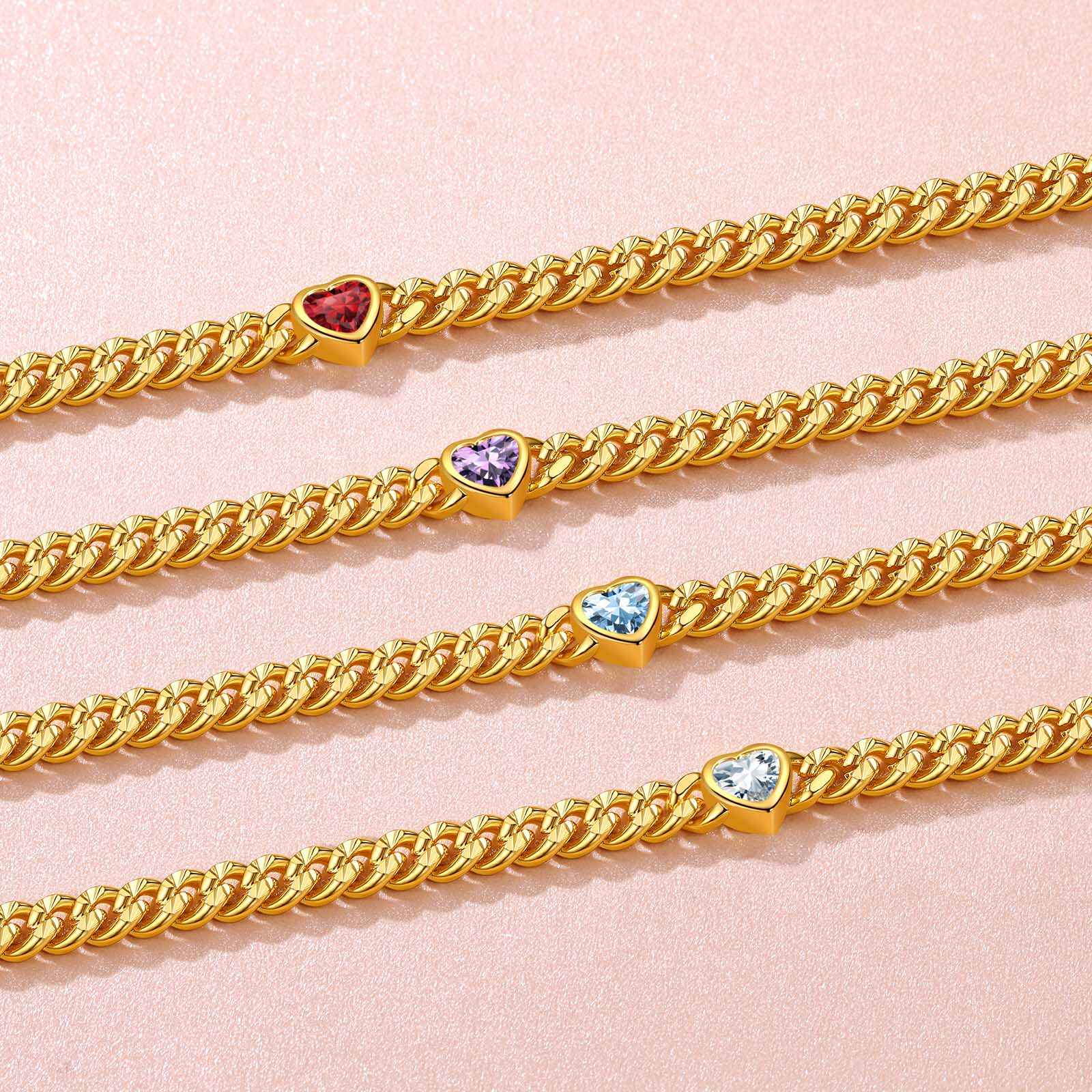  4.5MM Heart Birthstone Gold Chain Choker Necklace for Women
