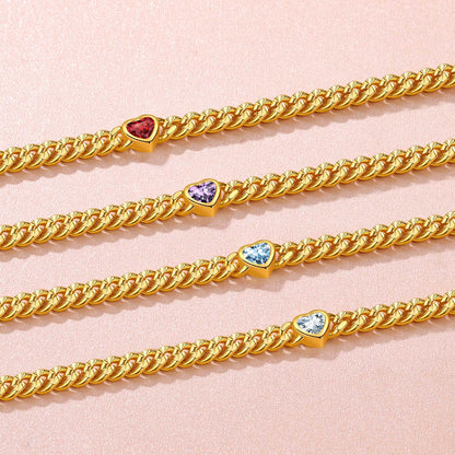  4.5MM Heart Birthstone Gold Chain Choker Necklace for Women