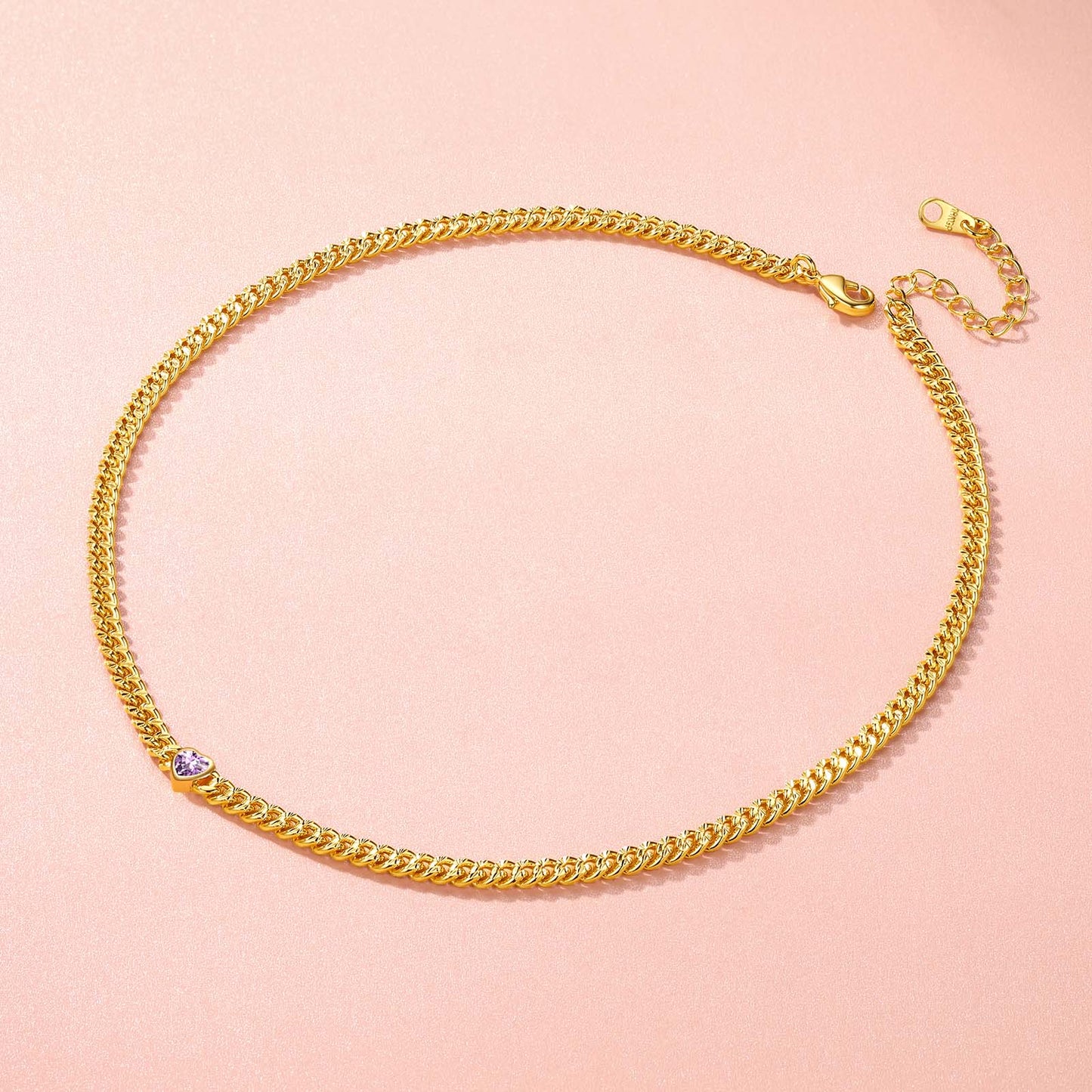  4.5MM Heart Birthstone Gold Chain Choker Necklace for Women