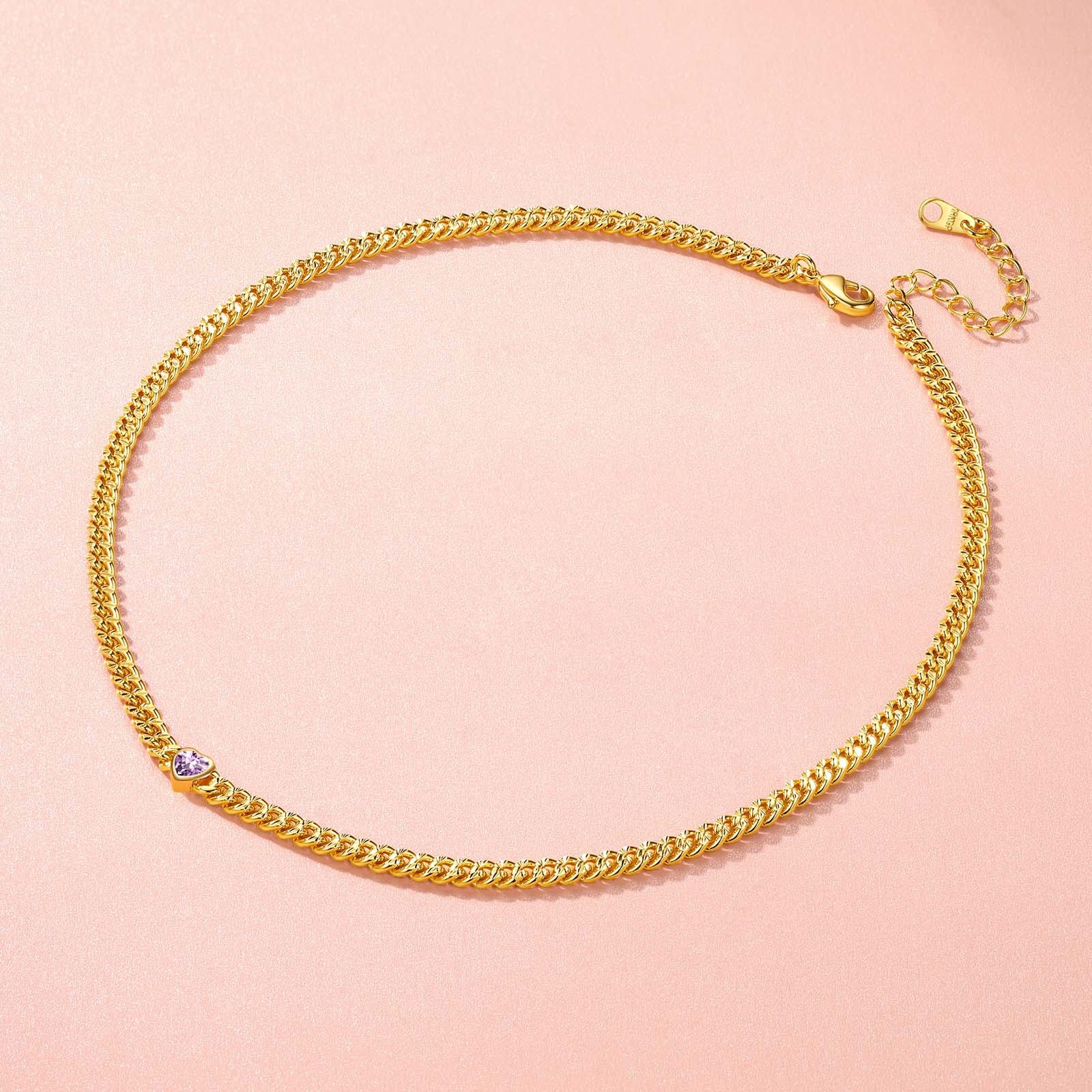  4.5MM Heart Birthstone Gold Chain Choker Necklace for Women