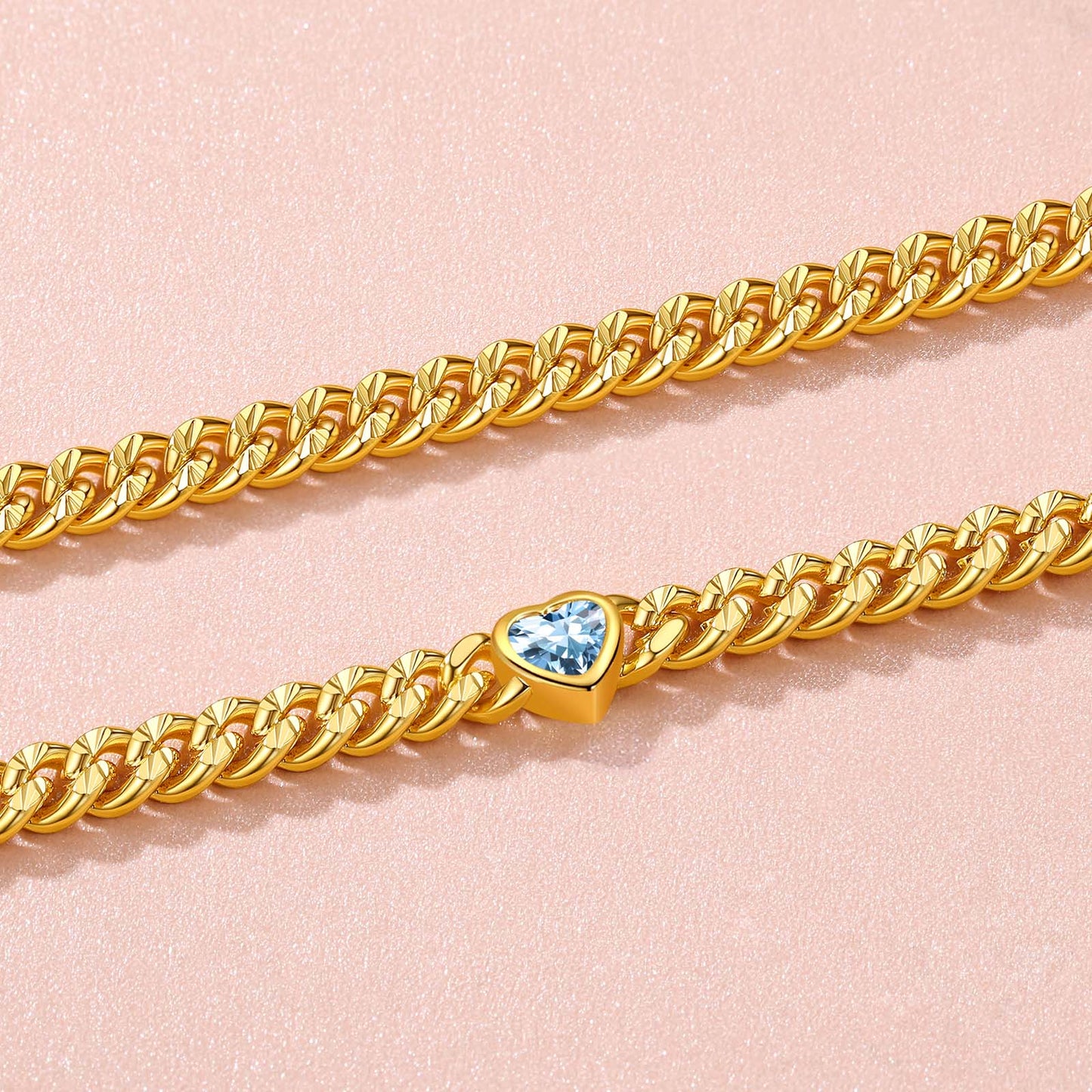  4.5MM Heart Birthstone Gold Chain Choker Necklace for Women