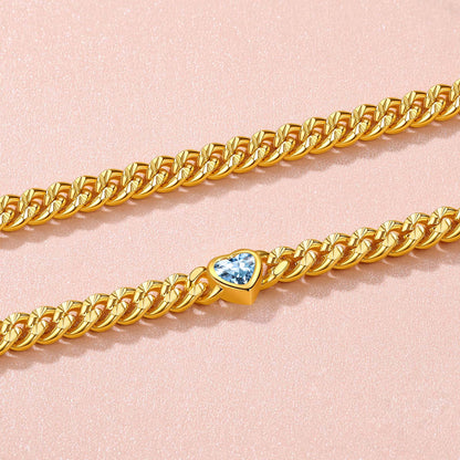  4.5MM Heart Birthstone Gold Chain Choker Necklace for Women